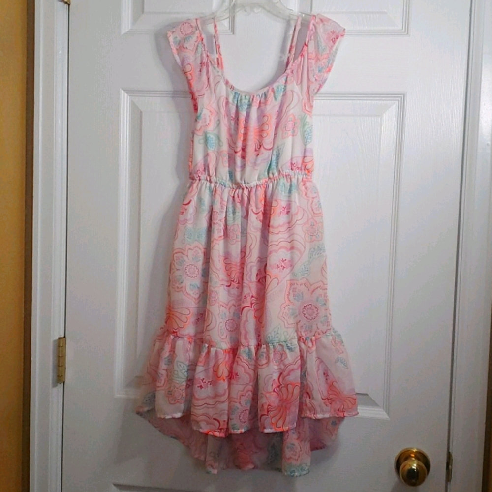 Girl's flowy butterfly dress with High Low detail.